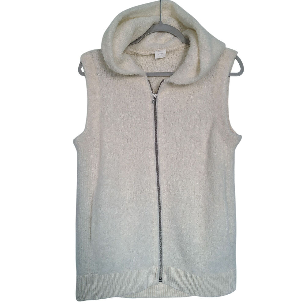 C.T Plage Alpaca Blend Full Zip Hooded Vest Ivory/Cream Size 38 US Small